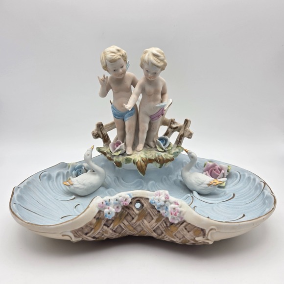Other - Vintage Baroque Porcelain Putti Centerpiece Planter With Cherubs Swans & Flowers